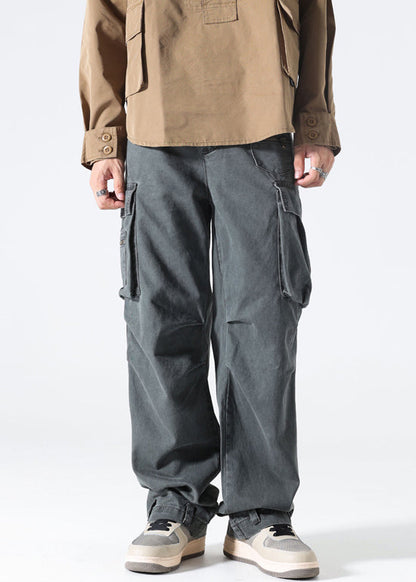 Pants High Mens Spring Waist Grey Cotton Pockets Modern FashionChic