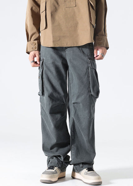 Pants High Mens Spring Waist Grey Cotton Pockets Modern FashionChic