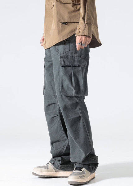 Pants High Mens Spring Waist Grey Cotton Pockets Modern FashionChic