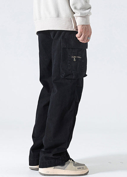Pants High Mens Spring Waist Grey Cotton Pockets Modern FashionChic