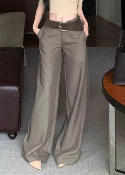 Fall Wide Spandex High Grey Pockets Leg Waist Modern Pants FashionChic