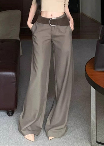 Fall Wide Spandex High Grey Pockets Leg Waist Modern Pants FashionChic