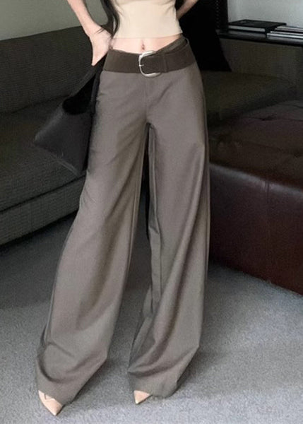 Fall Wide Spandex High Grey Pockets Leg Waist Modern Pants FashionChic