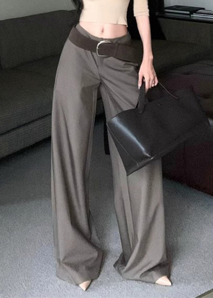 Fall Wide Spandex High Grey Pockets Leg Waist Modern Pants FashionChic