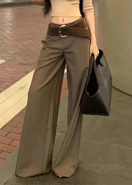 Fall Wide Spandex High Grey Pockets Leg Waist Modern Pants FashionChic