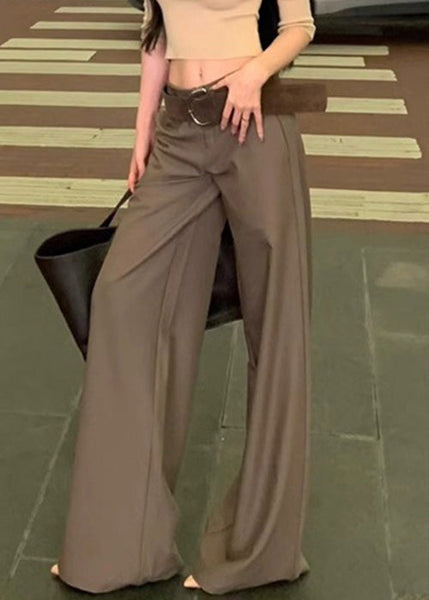 Fall Wide Spandex High Grey Pockets Leg Waist Modern Pants FashionChic