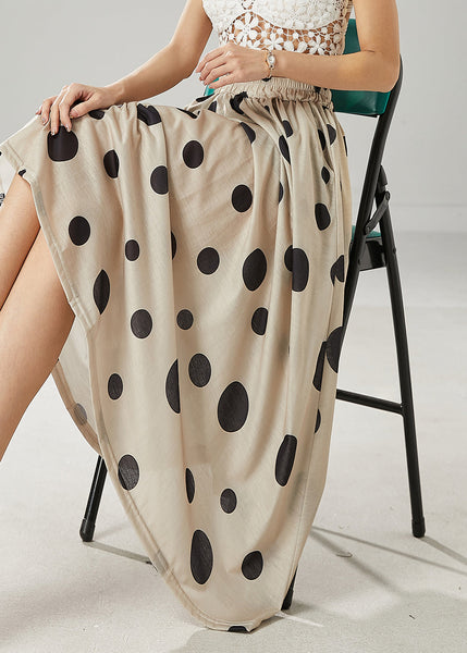 Modern Khaki Dot Print Linen A Line Skirt Summer YU1008 Ada Fashion