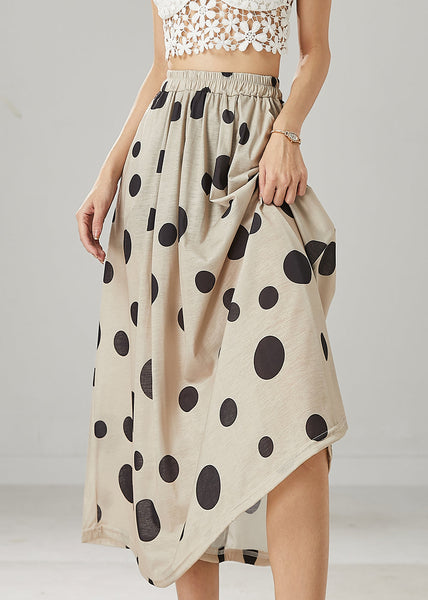 Modern Khaki Dot Print Linen A Line Skirt Summer YU1008 Ada Fashion