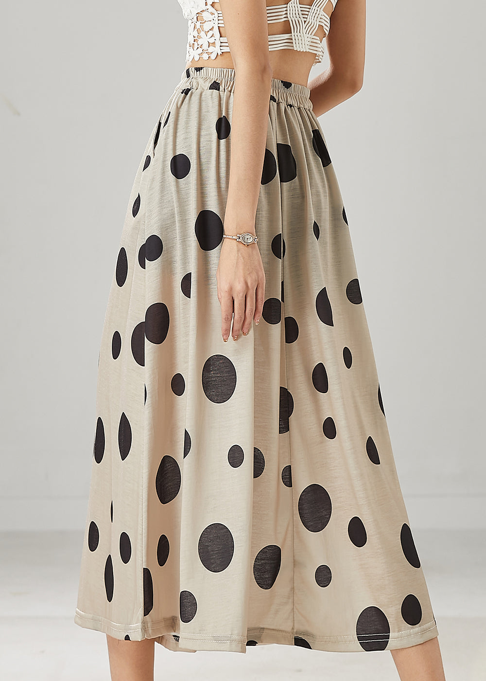Modern Khaki Dot Print Linen A Line Skirt Summer YU1008 Ada Fashion