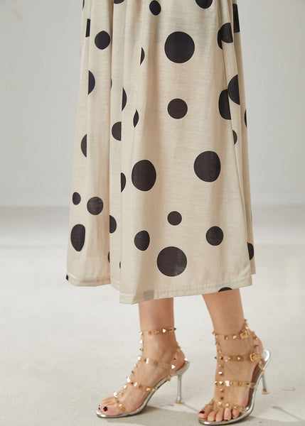 Modern Khaki Dot Print Linen A Line Skirt Summer YU1008 Ada Fashion