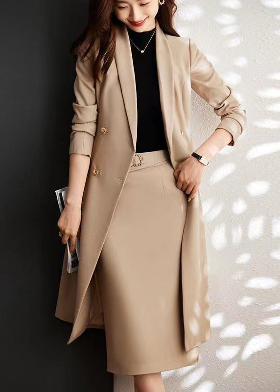 Modern Khaki Double Breast Formal Trench Coat Spring YJ026 ABC