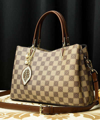 Modern Khaki Print Large Versatile Leather Tote Handbag MM027 Bag-BGS240620