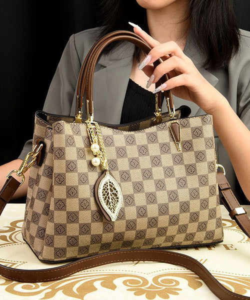 Modern Khaki Print Large Versatile Leather Tote Handbag MM027 Bag-BGS240620