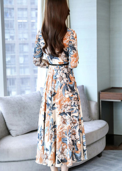 Modern Khaki Print Tie Waist Chiffon Dresses Spring OO023 OM-CS240814
