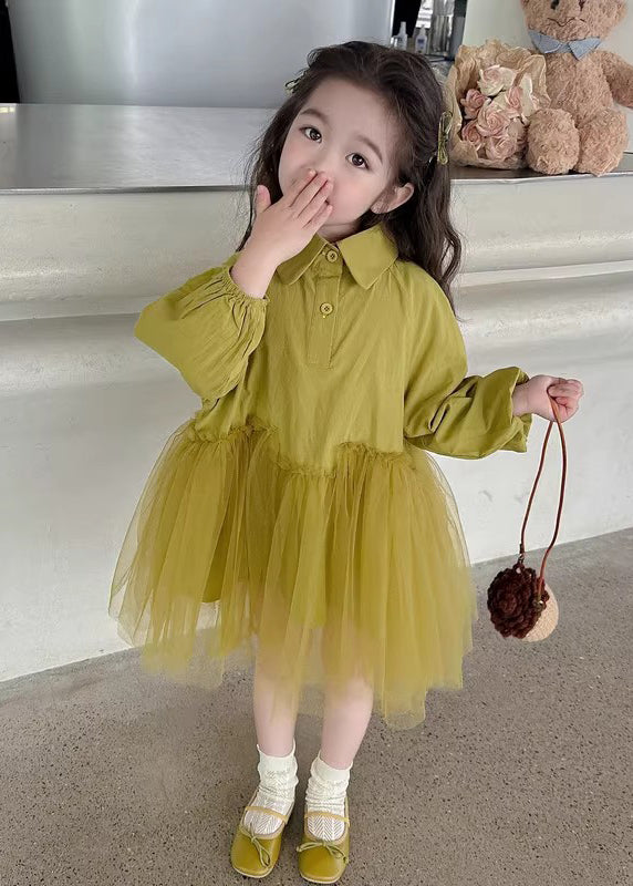 Modern Light Green Peter Pan Collar Tulle Patchwork Girls Long Dress Long Sleeve SS1060 MM-RCTZ-FDL240601