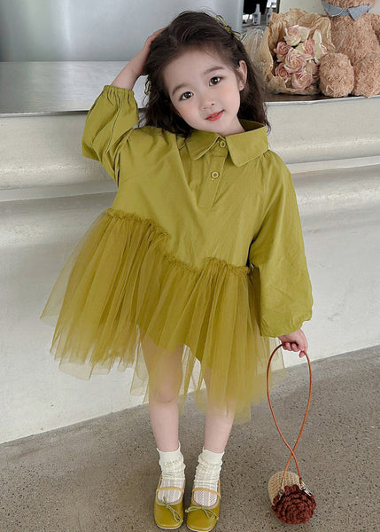 Modern Light Green Peter Pan Collar Tulle Patchwork Girls Long Dress Long Sleeve SS1060 MM-RCTZ-FDL240601