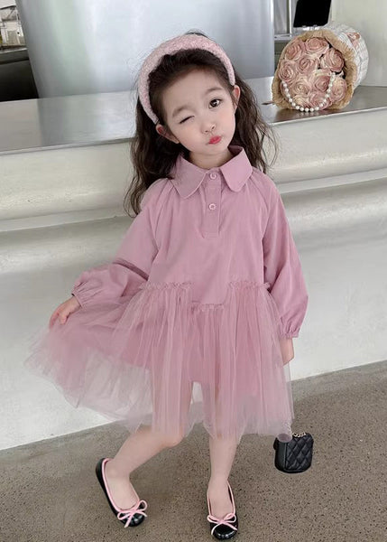 Modern Light Green Peter Pan Collar Tulle Patchwork Girls Long Dress Long Sleeve SS1060 MM-RCTZ-FDL240601