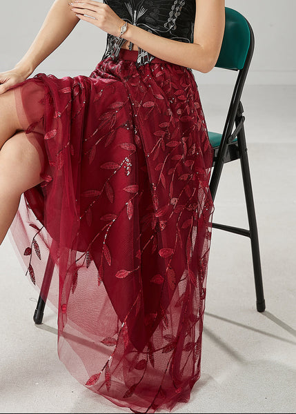 Modern Mulberry Embroidered Sequins Tulle Skirts Spring YU1016 Ada Fashion