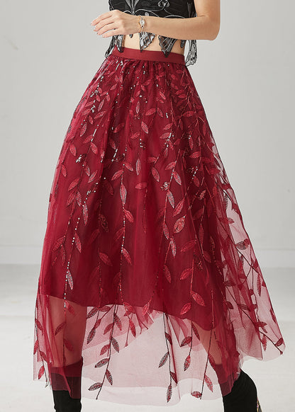 Modern Mulberry Embroidered Sequins Tulle Skirts Spring YU1016 Ada Fashion