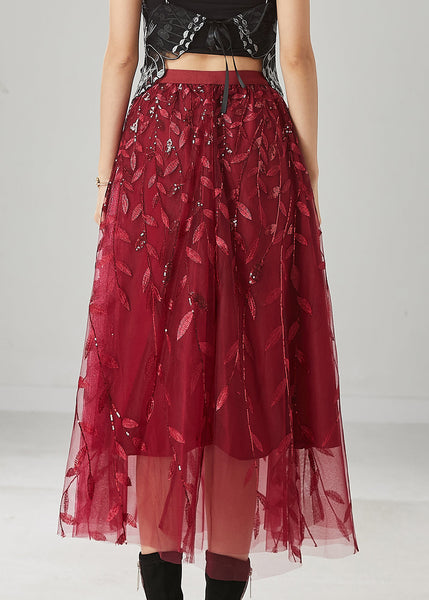 Modern Mulberry Embroidered Sequins Tulle Skirts Spring YU1016 Ada Fashion
