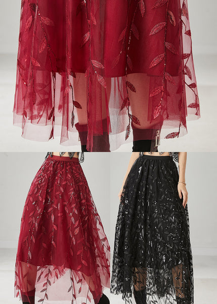 Modern Mulberry Embroidered Sequins Tulle Skirts Spring YU1016 Ada Fashion