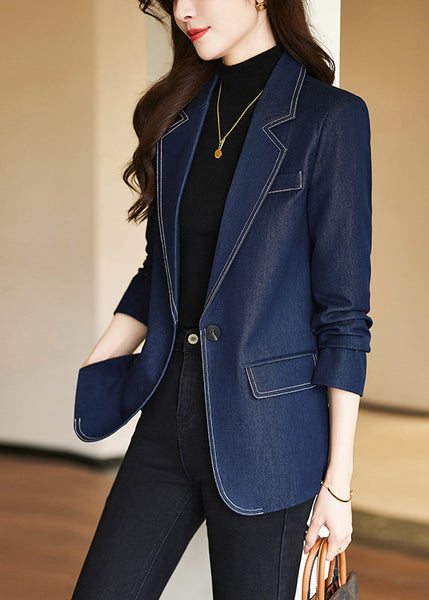 Modern Navy Notched Silm Fit Denim Coat Spring YJ025 ABC