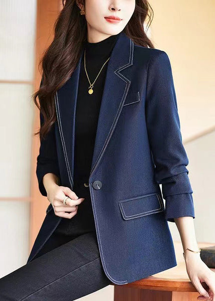 Modern Navy Notched Silm Fit Denim Coat Spring YJ025 ABC