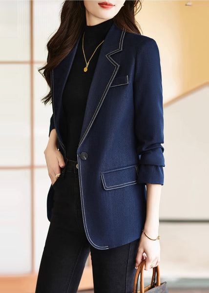 Modern Navy Notched Silm Fit Denim Coat Spring YJ025 ABC
