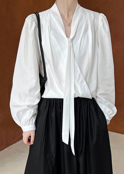 Modern Navy V Neck Ribbon Shirt Fall QE062 HS-LTP240925