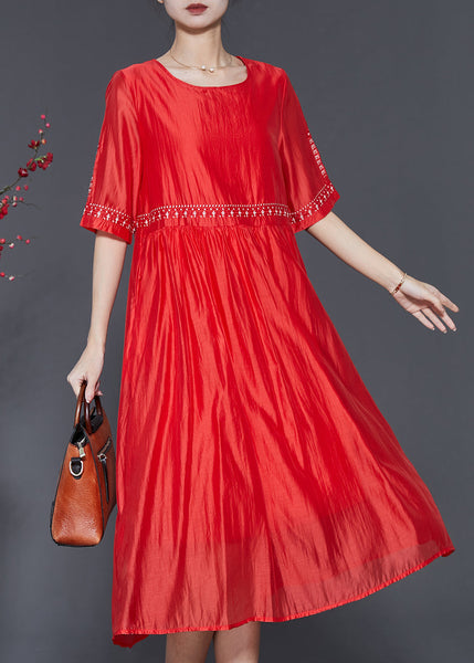 Modern Orange Embroidered Linen Silk Dress Summer SD1094 Ada Fashion