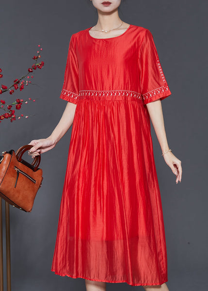 Modern Orange Embroidered Linen Silk Dress Summer SD1094 Ada Fashion