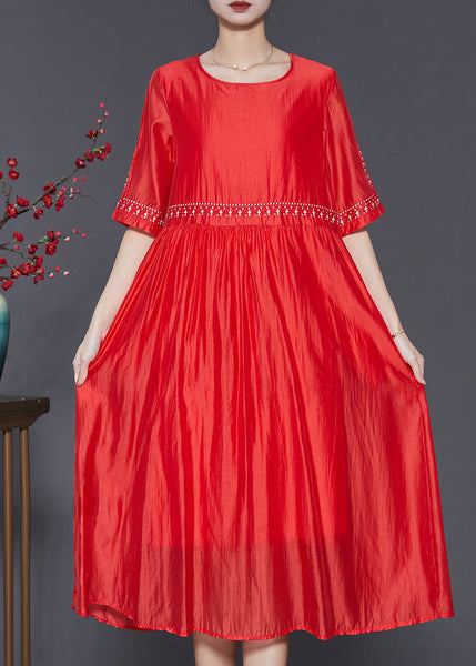 Modern Orange Embroidered Linen Silk Dress Summer SD1094 Ada Fashion