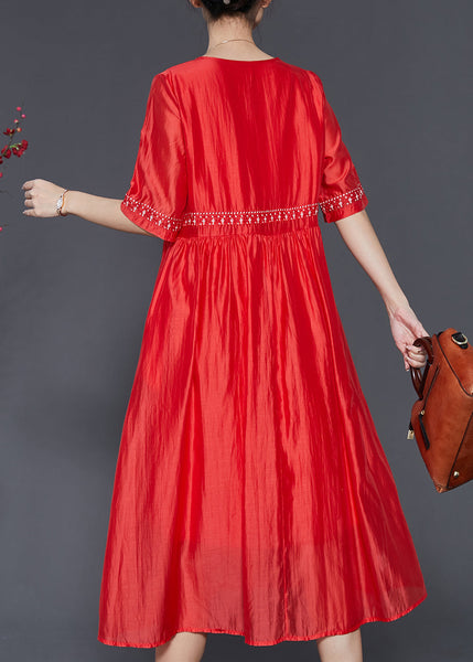 Modern Orange Embroidered Linen Silk Dress Summer SD1094 Ada Fashion