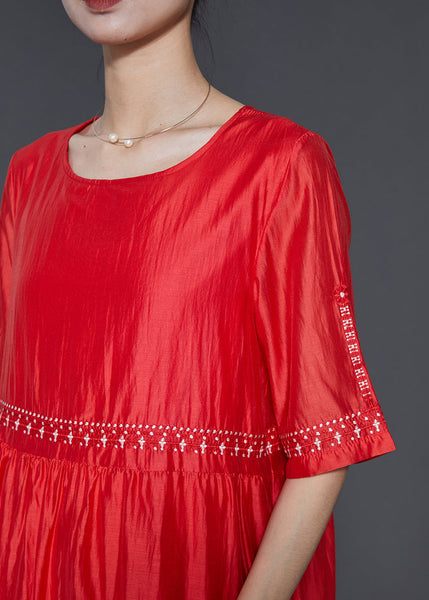 Modern Orange Embroidered Linen Silk Dress Summer SD1094 Ada Fashion