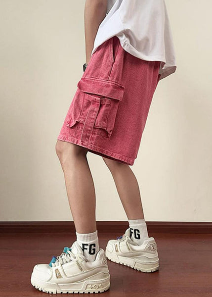 Denim Shorts Summer Elastic Waist Modern Pockets Men Pink FashionChic