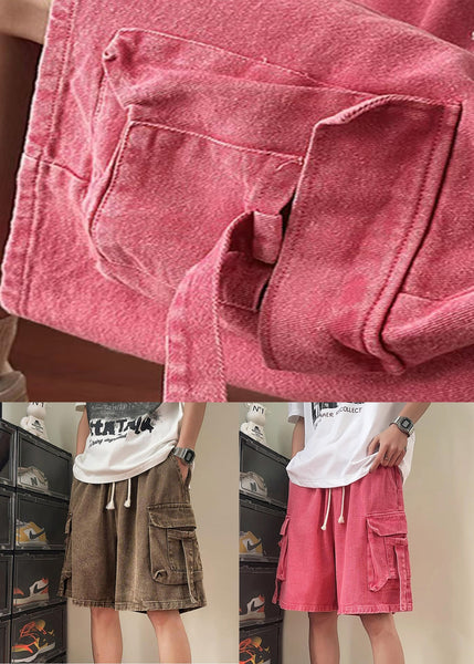 Denim Shorts Summer Elastic Waist Modern Pockets Men Pink FashionChic