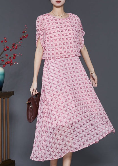 Modern Pink Print Silm Fit Fake Two Piece Dresses Summer SD1024 Ada Fashion