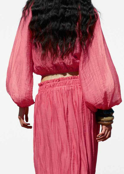 Set Ruffled Fall Patchwork Pieces Two Pink Cotton Modern FashionChic