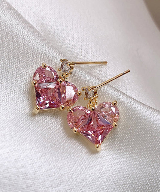 Modern Pink Sterling Silver Zircon Crystal Peach Heart Stud Earrings QJ056 JEW-EAR241021