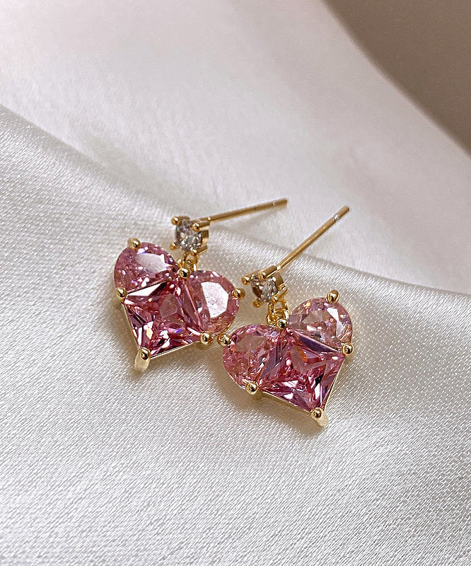 Modern Pink Sterling Silver Zircon Crystal Peach Heart Stud Earrings QJ056 JEW-EAR241021