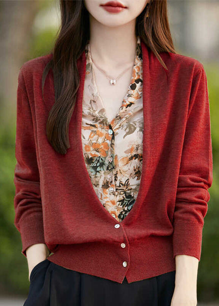 Modern Pink V Neck Print Fake Two Pieces Knit Cardigans Spring TE038 ABC