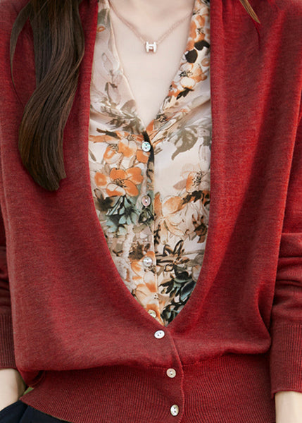 Modern Pink V Neck Print Fake Two Pieces Knit Cardigans Spring TE038 ABC