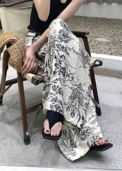 Modern Fall Leg Cotton Pockets Waist Print Wide Pants High FashionChic