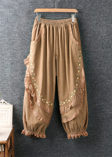 Modern Purple Embroidered Lace Ruffled Patchwork High Waist Lantern Pants VB1044 Ada Fashion