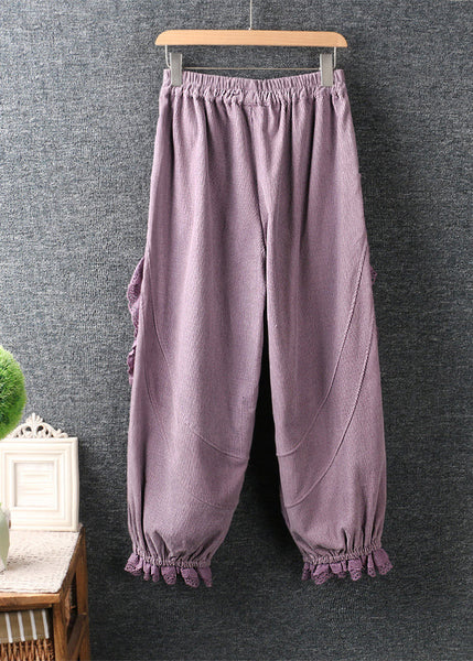 Modern Purple Embroidered Lace Ruffled Patchwork High Waist Lantern Pants VB1044 Ada Fashion