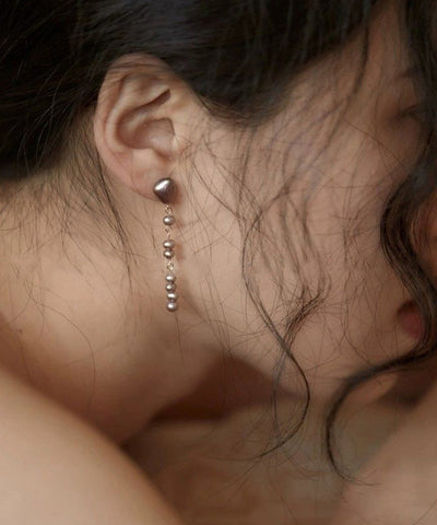 Pearl Earrings Metal Drop Purple Asymmetrical Modern FashionChic