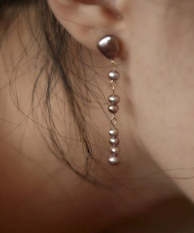 Pearl Earrings Metal Drop Purple Asymmetrical Modern FashionChic