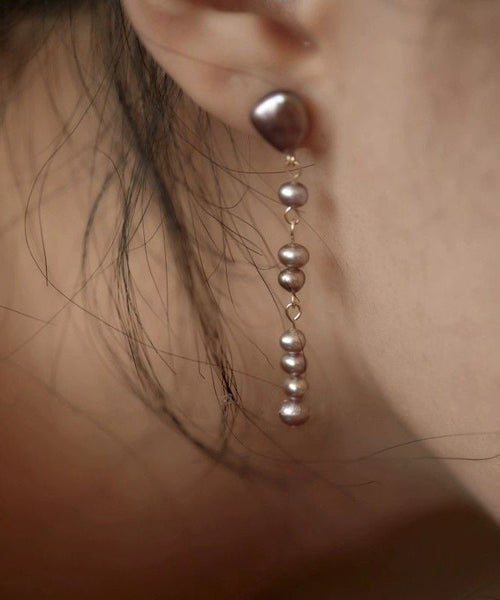 Pearl Earrings Metal Drop Purple Asymmetrical Modern FashionChic