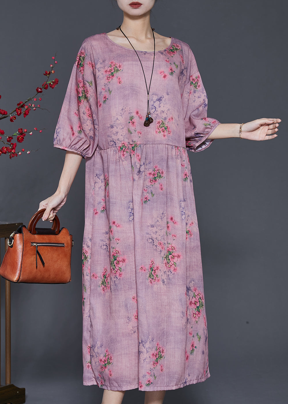 Modern Purple Oversized Print Linen Dress Summer SD1002 Ada Fashion