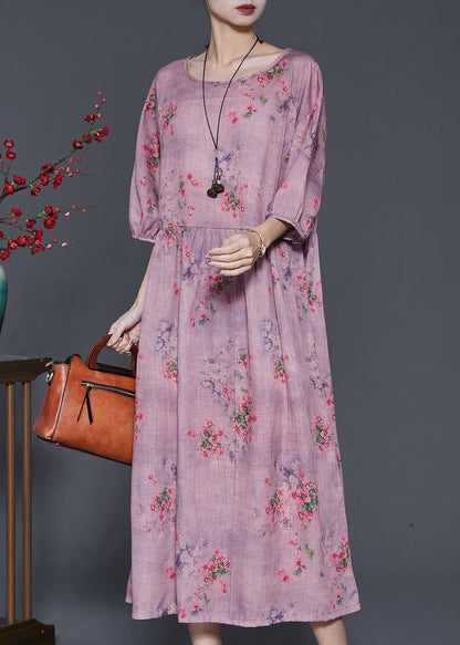 Modern Purple Oversized Print Linen Dress Summer SD1002 Ada Fashion
